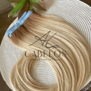 Mega Hair Fita Adesiva Fibra Russa Loiro Pérola Esfumado Claro 70cm Liso.