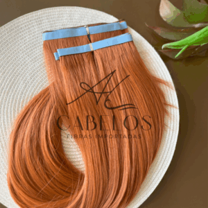 Mega Hair Fita Adesiva Fibra Russa Ruivo Laranjinha #2 70cm Liso.