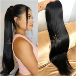 Aplique Rabo de Cavalo Preto Liso Fibra Russa.