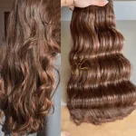 Cabelos Telado/Tecido Castanho Natural Claro Ondulado Fibra Russa 200g 60cm