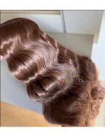 Cabelos Telado/Tecido Castanho Natural Claro Ondulado Fibra Russa 200g 60cm - Imagem 5