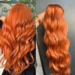 Cabelos Telado/Tecido Ruivo Laranjinha #2 Ondulado Fibra Russa 200g 60cm