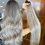 Cabelo Telado/Tecido Mesclado Platinado Esfumado Liso Fibra Russa 70cm 150g