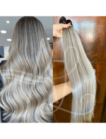 Cabelo Telado/Tecido Mesclado Platinado Esfumado Liso Fibra Russa 70cm 150g