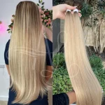 Cabelo Telado/Tecido Loiro Pérola #2 Liso Fibra Russa 70cm 150g