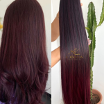 Cabelo Telado/Tecido Fibra Europeia Liso 75cm Vermelho Marsala Mesclado