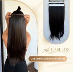 Mega Hair Tic-Tac + Fio Invisible Fibra Russa Cindy 60cm 120g- Castanho Escuro Natural - Imagem 4