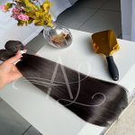 Cabelo Telado/Tecido Castanho Escuro Liso Fibra Russa 70cm 150g - Imagem 4