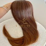 Cabelo Telado/Tecido Fibra Europeia Liso 75cm Mesclado Mel - Imagem 7