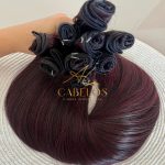 Cabelo Telado/Tecido Fibra Europeia Liso 75cm Vermelho Marsala Mesclado - Imagem 5