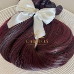 Cabelo Telado/Tecido Fibra Europeia Liso 75cm Vermelho Marsala Mesclado - Imagem 3