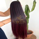 Cabelo Telado/Tecido Fibra Europeia Liso 75cm Vermelho Marsala Mesclado - Imagem 2